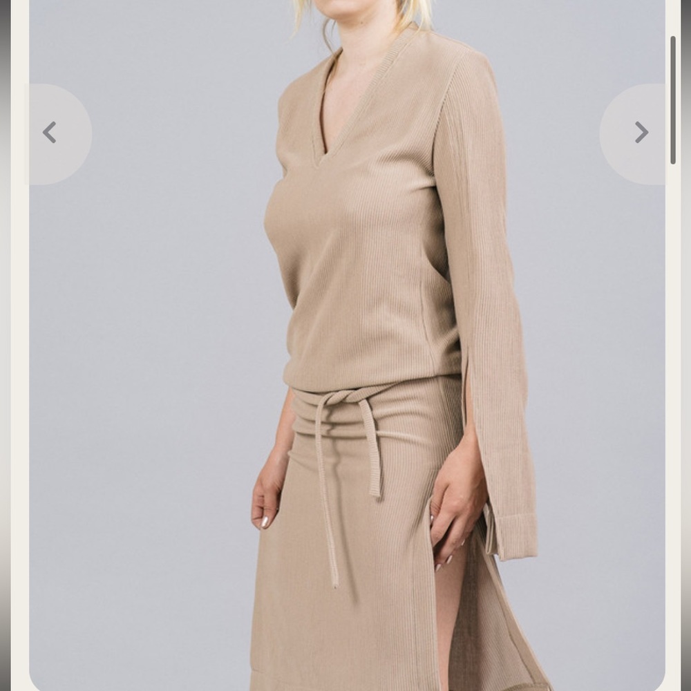 House Of Sunny Split Sleeve Rib Dress With Tie Front Beige Tan Size US 4 Small - Picture 5 of 16